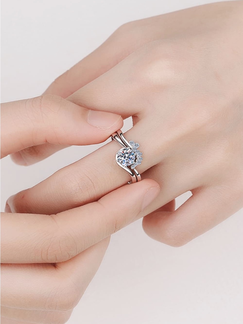 BOUTIQUE Moissanite Rhodium-Plated 925 Sterling Silver Two-Piece Ring Set